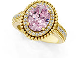 Yellow gold Fancy Pink Oval Cut Halo Diamond Ring with Beaded Split Shank and Four-Prong Setting_1