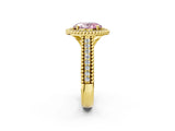 Yellow gold Fancy Pink Oval Cut Halo Diamond Ring with Beaded Split Shank and Four-Prong Setting_2