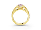 Yellow gold Fancy Pink Oval Cut Halo Diamond Ring with Beaded Split Shank and Four-Prong Setting_3