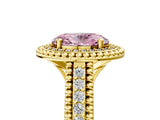 Yellow gold Fancy Pink Oval Cut Halo Diamond Ring with Beaded Split Shank and Four-Prong Setting_5