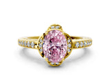 Yellow gold Fancy Pink Oval  Cut Halo Diamond Ring with Channel Set Band and Four-Prong Setting_32