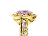 Yellow gold Fancy Pink Oval  Cut Halo Diamond Ring with Pavé Band and Four-Prong Setting_73