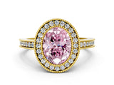 Yellow gold Fancy Pink Oval  Cut Halo Diamond Ring with Pavé Band and Milgrain Prong Setting_32