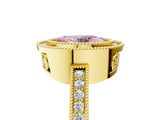 Yellow gold Fancy Pink Oval  Cut Halo Diamond Ring with Pavé Band and Milgrain Prong Setting_37