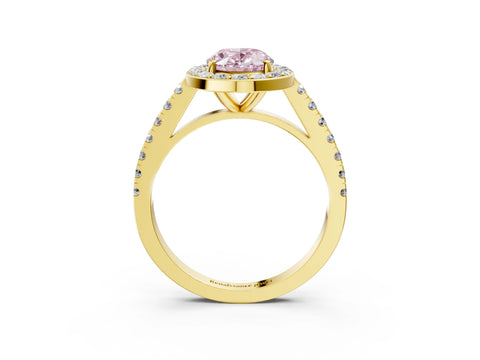 Yellow gold Fancy Pink Oval Cut Halo Diamond Ring with Pavé Band and Three-Prong Setting_3