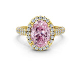 Yellow gold Fancy Pink Oval Cut Halo Diamond Ring with Pavé Band