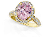 Yellow gold Fancy Pink Oval Cut Halo Diamond Ring with Pavé Band_1