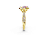 Yellow gold Fancy Pink Oval Cut Halo Diamond Ring with Pavé Band_2