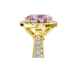 Yellow gold Fancy Pink Oval Cut Halo Diamond Ring with Pavé Band_5