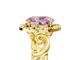 Yellow gold Fancy Pink Oval  Cut Halo Diamond Ring with Scrollwork Band and Four-Prong Setting_136
