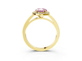 Yellow gold Fancy Pink Oval Cut Halo Diamond Ring with Solitaire Band and Prong Setting_3