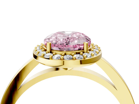 Yellow gold Fancy Pink Oval Cut Halo Diamond Ring with Solitaire Band and Prong Setting_4