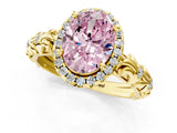 Yellow gold Fancy Pink Oval Cut Halo Diamond Solitaire with Filigree Band and Four-Prong Setting_13