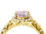 Yellow gold Fancy Pink Oval Cut Halo Diamond Solitaire with Filigree Band and Four-Prong Setting_16