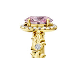 Yellow gold Fancy Pink Oval Cut Halo Diamond Solitaire with Filigree Band and Four-Prong Setting_17