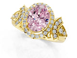 Yellow gold Fancy Pink Oval Cut Halo Diamond Split Shank Engagement Ring with Four-Prong Setting_1
