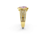 Yellow gold Fancy Pink Oval Cut Halo Diamond Split Shank Ring with Prong Setting_2