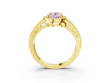Yellow gold Fancy Pink Oval Cut Halo Diamond Split Shank Ring with Prong Setting_3