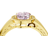 Yellow gold Fancy Pink Oval Cut Halo Diamond Split Shank Ring with Prong Setting_4