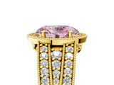 Yellow gold Fancy Pink Oval Cut Halo Diamond Split Shank Ring with Prong Setting_5