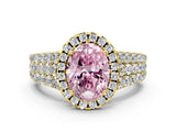 Yellow gold Fancy Pink Oval Cut Halo Pavé Diamond Engagement Ring with Split Shank and Four-Prong Setting_3