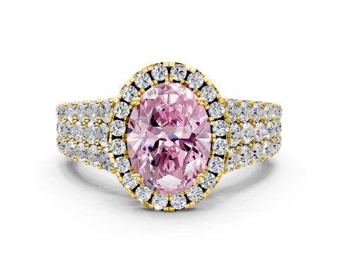 Yellow gold Fancy Pink Oval Cut Halo Pavé Diamond Engagement Ring with Split Shank and Four-Prong Setting_3