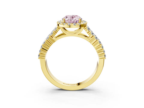 Yellow gold Fancy Pink Oval Cut Halo Pavé Diamond Engagement Ring with Split Shank and Four-Prong Setting_6