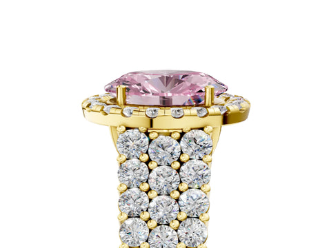 Yellow gold Fancy Pink Oval Cut Halo Pavé Diamond Engagement Ring with Split Shank and Four-Prong Setting_8