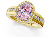 Yellow gold Fancy Pink Oval  Cut Halo Pave Band Four-Prong Ring_50