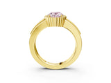 Yellow gold Fancy Pink Oval  Cut Halo Pave Band Four-Prong Ring_52