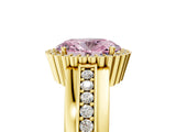Yellow gold Fancy Pink Oval  Cut Halo Pave Band Four-Prong Ring_54