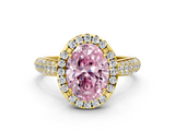 Yellow gold Fancy Pink Oval  Cut Halo Pave Band Four-Prong Setting Ring_37