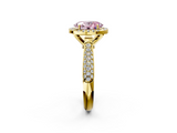 Yellow gold Fancy Pink Oval  Cut Halo Pave Band Four-Prong Setting Ring_39