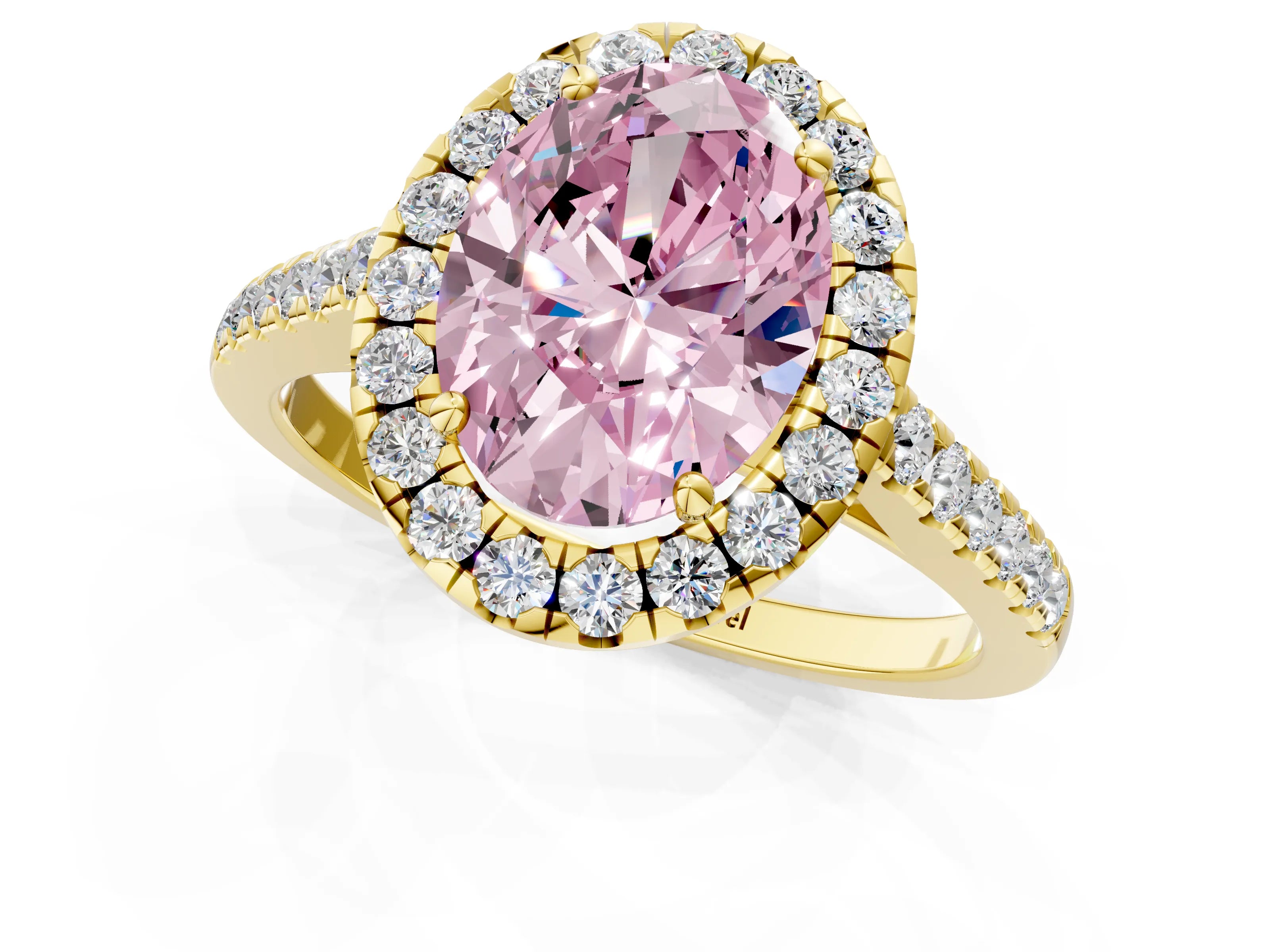 Yellow gold Fancy Pink Oval Cut Halo Pave Diamond Engagement Ring with Four-Prong Setting_1