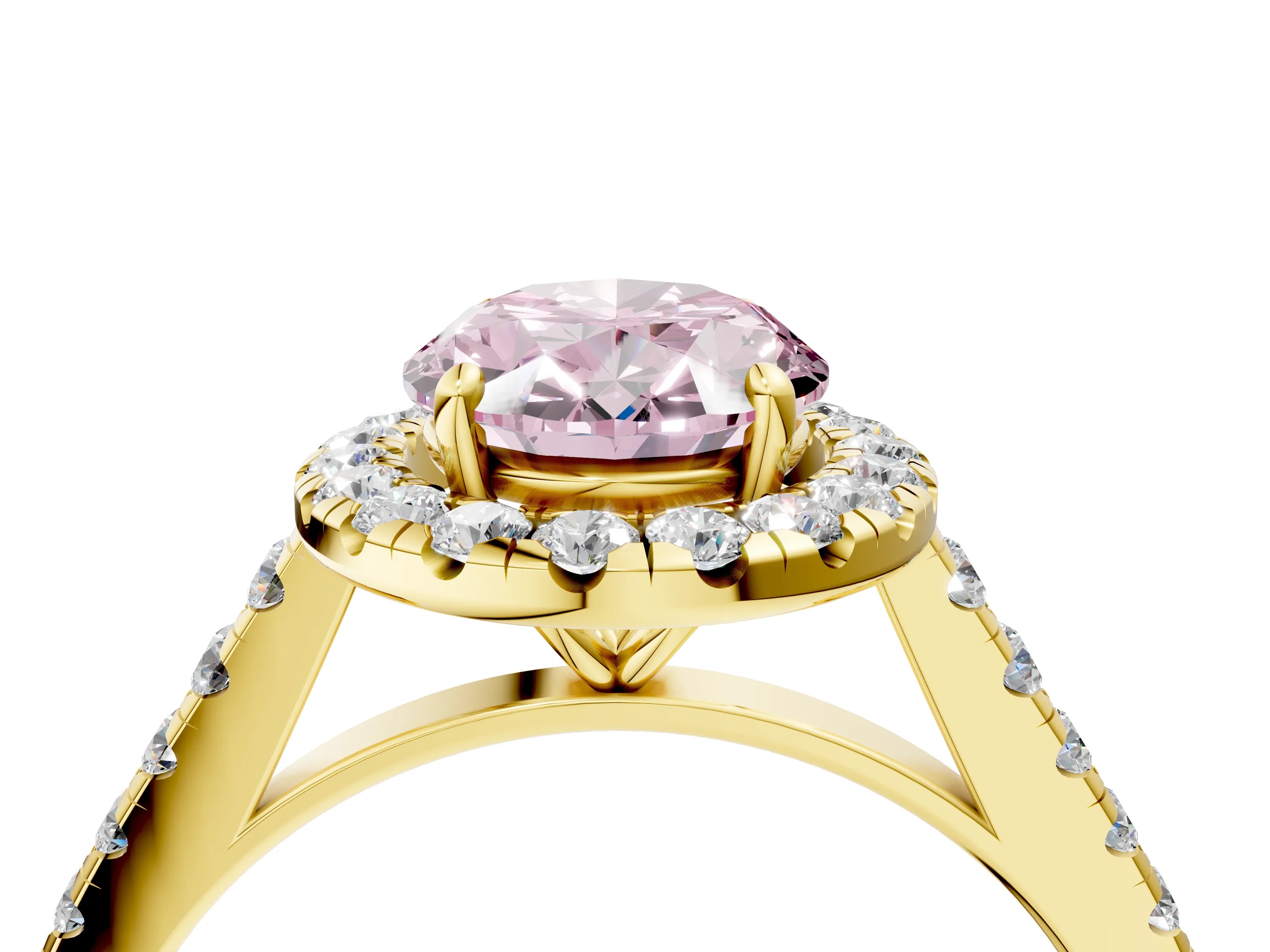 Yellow gold Fancy Pink Oval Cut Halo Pave Diamond Engagement Ring with Four-Prong Setting_4