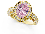 Yellow gold Fancy Pink Oval  Cut Halo Pave Split Shank Prong Setting Ring_32