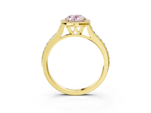 Yellow gold Fancy Pink Oval Cut Halo Round Diamond Pavé Band with Four-Prong Setting_6