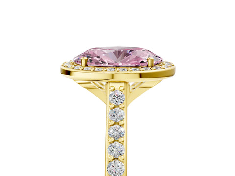 Yellow gold Fancy Pink Oval Cut Halo Round Diamond Pavé Band with Four-Prong Setting_8