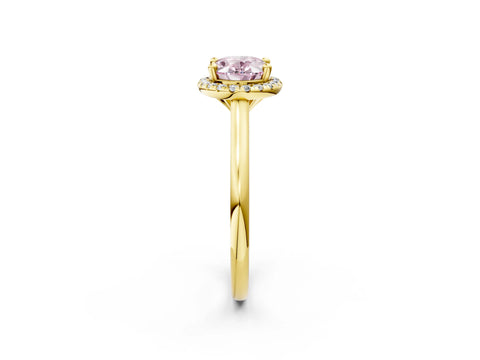 Yellow gold Fancy Pink Oval Cut Halo Round Diamond Solitaire Engagement Ring with Pave Band and Four-Prong Setting_14
