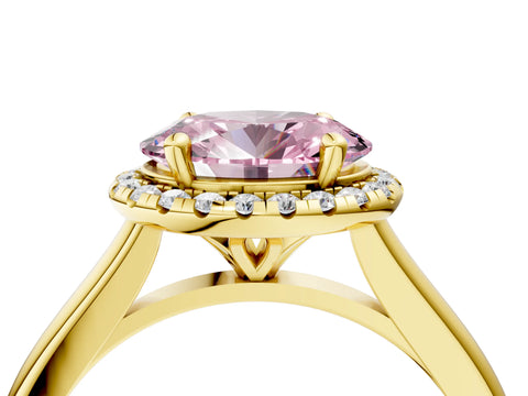 Yellow gold Fancy Pink Oval Cut Halo Round Diamond Solitaire Engagement Ring with Pave Band and Four-Prong Setting_16