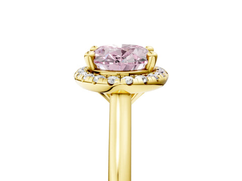 Yellow gold Fancy Pink Oval Cut Halo Round Diamond Solitaire Engagement Ring with Pave Band and Four-Prong Setting_17