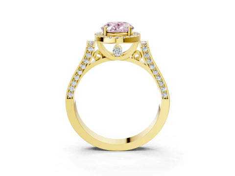 Yellow gold Fancy Pink Oval Cut Halo Round Diamond Twist Band with Four-Prong Setting_3