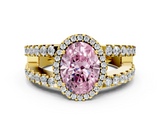 Yellow gold Fancy Pink Oval  Cut Halo Split Shank Diamond Ring with Four-Prong Setting_45