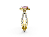 Yellow gold Fancy Pink Oval  Cut Halo Split Shank Pave Set Ring_64