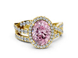 Yellow gold Fancy Pink Oval  Cut Halo Split Shank Prong Setting Ring_12