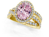 Yellow gold Fancy Pink Oval  Cut Halo Split Shank Prong Setting Ring_13