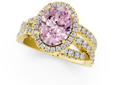 Yellow gold Fancy Pink Oval  Cut Halo Split Shank Prong Setting Ring_58