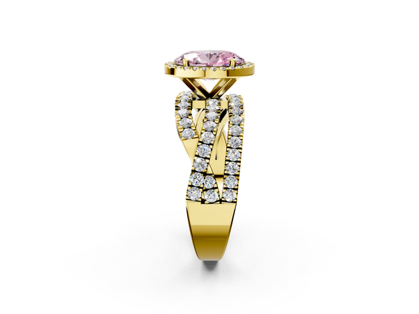 Yellow gold Fancy Pink Oval  Cut Halo Split Shank Prong Setting Ring