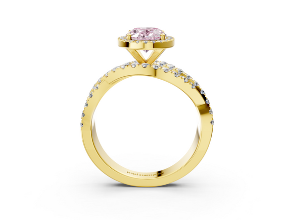Yellow gold Fancy Pink Oval  Cut Halo Split Shank Prong Setting Ring