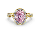 Yellow gold Fancy Pink Oval Cut Halo Twist Band with Four-Prong Setting_12